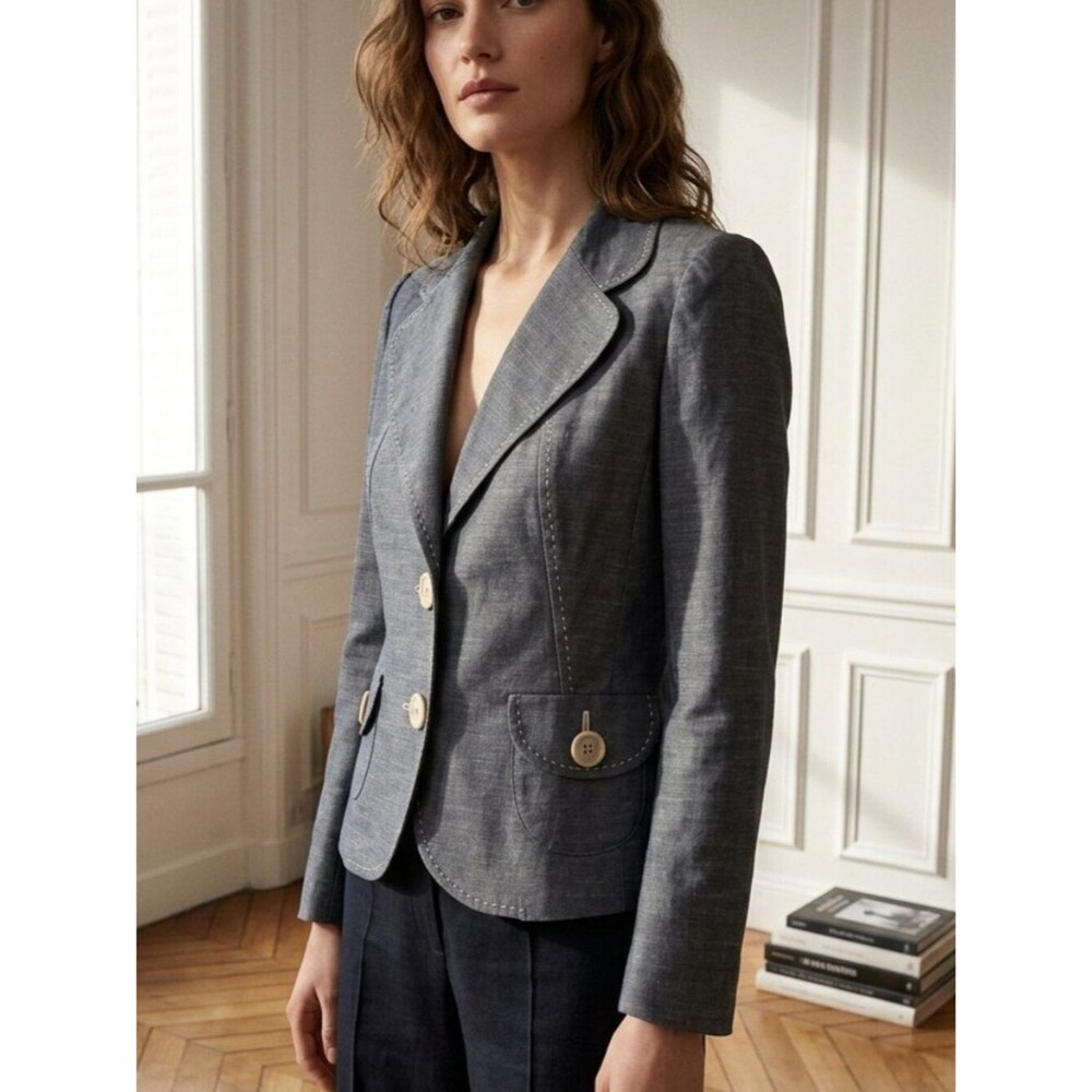 Loft Chambray Tailored Women's Blazer Jacket 4P